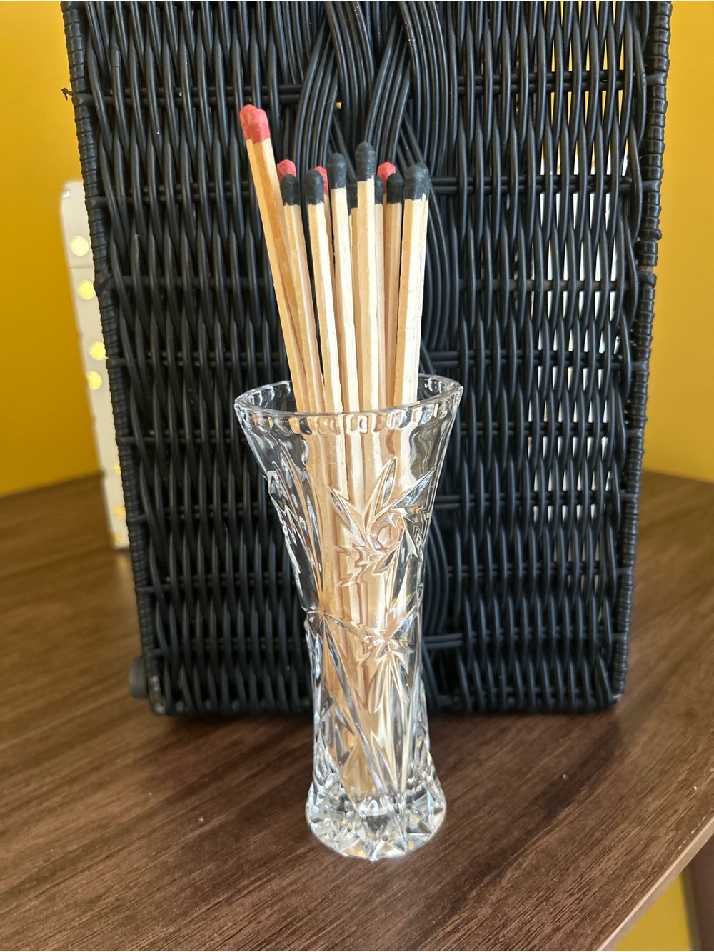 Vintage Lenox Crystal Star Glass Vase Matchsticks Holder W Christmas Basket - Picture 8 of 8
